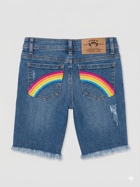 Appaman Denim Shorts with Rainbow Pocket Arcs - Blue